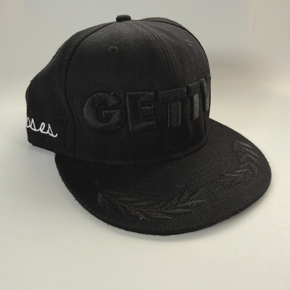 Daily Doses x Getty Strapback Black Denim Roman Leaves Brim‎ Embroidered RARE